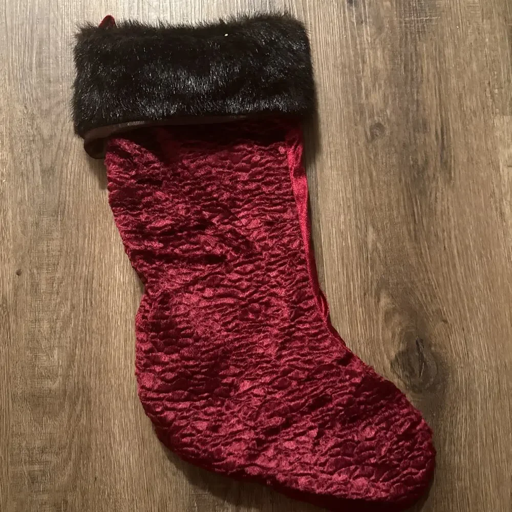 NEW RED CHRISTMAS STOCKING BROWN FAUX FUR CUFF 18